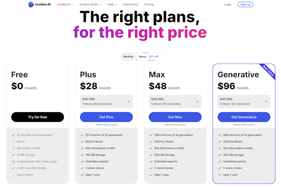 Planes de precios de InVideo IA