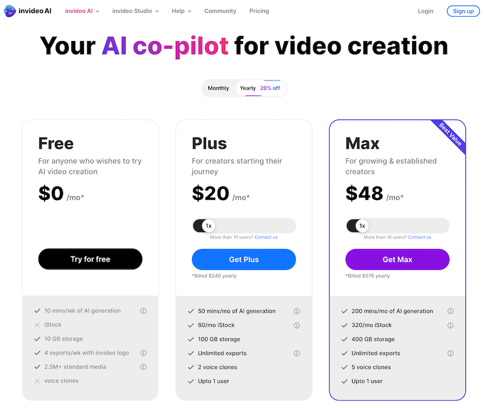 Planes de precios de InVideo IA