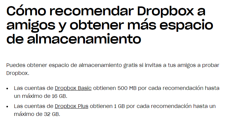 Ejemplo de referral marketing con Dropbox